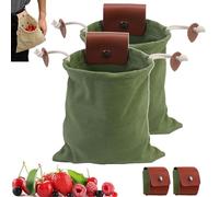 Leather & Waxed Canvas Pouch, Foraging Bag, Waxed Canvas Pouch, Foldable Foraging Bag with Belt Attachment, Durable Multipurpose Outdoor Carrying Bags for Orchard, Bushcraft, Camping (Green,2PCS)