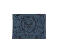 Leather Zentrum Cartera de piel auténtica clásica Loving The Burn of Hell Skull Print Bi-Fold Olive para hombre (8 ranuras para tarjetas), gris, talla única, casual