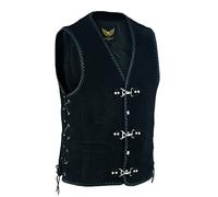 Leatherick Chaleco de cuero para hombre, chaleco de cuero con anzuelo trenzado a mano, capucha de cuero (2XL)