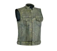 Leatherick Chaleco de motociclista de grano superior para hombre marrón envejecido con botones abiertos para montar y corte de moda de estilo chaleco, estilo SOA (FR/ES, Números, 62, Regular, Regular)