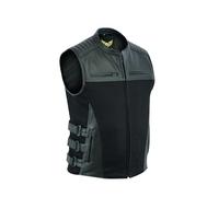 Leatherick Chaleco para hombre estilo táctico Warrior, de tela vaquera y piel de búfalo plena flor, con bolsillos para pistola y paneles perforados