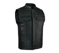 Leatherick Honeycomb SOA Estilo Chaleco de motocicleta de cuero genuino negro para hombres con bolsillos de transporte ocultos (FR/ES, Números, 50, Regular, Regular, Negro)