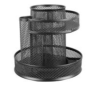 Leatikall Organizador Escritorio Giratorio, Portapluma Giratoria 360 ° Contenedor Lápiz Negro con Malla 7 Compartimentos Organizador de Escritorio para Dormitorio de Oficina Familia