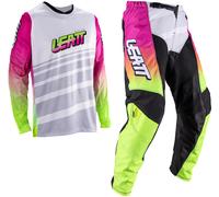 Leatt Moto Ride Kit 3.5 V26 Conjunto de maillot y pantalón de motocross juvenil, blanco/rosa/amarillo, Talla L