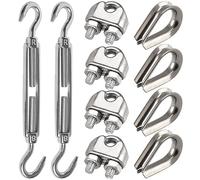 Leaum Juego de tensores de alambre M8, 10 unidades, con tensor de acero inoxidable M8, abrazadera de cable de alambre de 8 mm de acero inoxidable y cuerda de alambre de 8 mm para tensar cuerda