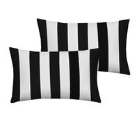 Leaveland - Juego de 2 fundas de almohada cuadradas de algod n y poli ster de 12 x 20 pulgadas con rayas blancas y negras, decorativas y duradera