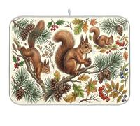 Leaves Squirrel Berry - Tapete de secado de platos, tapete de cocina reversible absorbente para encimera, 16 x 18 pulgadas