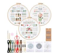 LEAZZLE 3 Piezas Kit de Práctica de Puntadas Bordado para Principiantes,Kit Inicio Bordado,Juegos Bordar con Patrones e Instrucciones,Principiantes y Aficionados,Embroidery kit,bordado principiantes