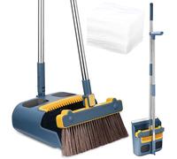 LEAZZLE Escoba y Recogedor Plegable con Mango Largo, Recogedor Plegable de Pie y Escoba con Giratorio de 180 Grados Cabeza, Incluye 30 Piezas de Papel electrostático para Polvo, para Interior, Cocina