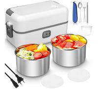 LEAZZLE Fiambrera Electrica Calefactada de 200W con Cubiertos y Bolsa Térmica, 220V Taper Electrico para Comida de Acero Inoxidable, Calentador de Comida Portatil para Oficina, Picnic, Caravana