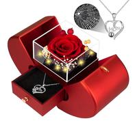 Lebana Collar de rosa real preservada con texto en inglés "I Love You", regalos de cumpleaños para mujeres, mamá, esposa, novia, abuela, Navidad, aniversario, romántico, Small