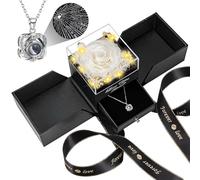 Lebana Rosa Eterna con Collar Regalo Mujer, Flores Preservadas Naturales para Madre Mujer Novia Esposa, Ramos de Flores Eternas en Caja de Lujo, Idea Regalo Navidad, Reyes, San Valentín-Blanco