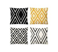 Lebanghui Set Of 4 Black Throw Pillow Covers, Rhombus Diamond Geometry Modern Theme Linen Moroccan Pillows Decorative Throw Pillows,18x18
