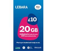 Lebara Tarjeta SIM para Reino Unido, pago sobre la marcha, 15 GB de datos, minutos y textos ilimitados en Reino Unido