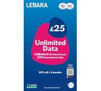 Lebara Tarjeta SIM, tarjeta SIM de datos ilimitados por £12.50, mitad de precio para los primeros 3 meses, sin contrato, llamadas al Reino Unido, mensajes de texto del Reino Unido y llamadas