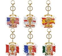 Lebartm 6 llaveros de arte de diamantes para la Copa del Mundo, llavero personalizado de fútbol de doble cara para mochila, talismán de fútbol02