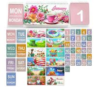 Lebartm Calendario perpetuo reutilizable con diamantes de imitación, calendario de escritorio, fecha, mes y semana, diseño de diamantes para mesa, hogar, oficina, planificación, calendario01