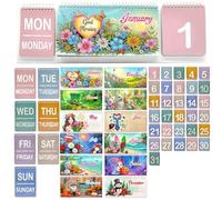 Lebartm Calendario perpetuo reutilizable con diamantes de imitación, calendario de escritorio, fecha, mes y semana, diseño de diamantes para mesa, hogar, oficina, planificación, calendario02