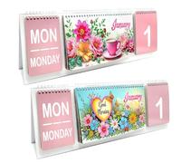 Lebartm Calendario perpetuo reutilizable de 2 piezas, con diseño de diamantes, para escritorio, fecha, mes y semana, diseño de diamantes para mesa y planificación de oficina en casa