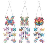 Lebartm Kit de arte de pintura de diamantes para manualidades, campanillas de viento, atrapasueños para adultos, hecho a mano, creativo, primavera, adorno colgante 3D, decoración para el hogar, jardín