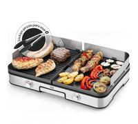 LEBENLANG 2400W Plancha Cocina - 48x30cm & Incl. Pinzas para barbacoa | Incl. Protector contra salpicaduras I Para interior y exterior I Plancha electrica para cocinar Grelhador electrico Plancha