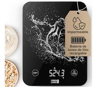 LEBENLANG Bascula cocina digital Impermeable - Recargable por USB & Incl. Cable de Carga | Hasta 10 kg | Peso de cocina para Alimentos & Kitchen Scale | Báscula Balanza precision Pesa comida Balanzas