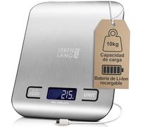 LEBENLANG Bascula cocina digital recargable USB - Hasta 10 kg & Incl.cable de carga I Balanza cocina precision Peso de comida Balança precisão para cozinha Food kitchen scale gramos Báscula alimentos