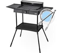 LEBENLANG Parrilla barbacoa electrica 2en1 - Incl. soporte & pinzas para parrilla I Grill electrico Parrillas para barbacoas I Grelhador eléctrica Plancha barbecue I Asador de carne Churrasqueira