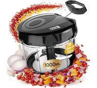 LEBENLANG Picadora manual con cuerda Verduras & Cebollas - 1L & Libre BPA | Trituradora alimentos de Frutas I Negra cortador Vegetable chopper Picador de verduras Cortador de verduras manual