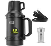 LEBENLANG Termo café de 1,5 litros - 24 horas de calor Incl. vaso, filtro para té & bandolera I Termos mate liquidos Botella termica fria 1 5 L Thermos montaña para cafe Thermos bottle agua calientes