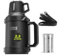 LEBENLANG Termo café de 2,5 litros - 24 horas de calor & Incl. vaso | Termos mate liquidos Botella termica fria 2 5 L montaña para cafe Thermos bottle agua calientes I filtro para té & bandolera