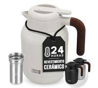 LEBENLANG Termo para cafe 1,5 l Blanco - Revestimiento cerámico & sin BPA I Mantiene el calor durante 24 horas & in olador de té I Termos agua caliente Thermos café acero