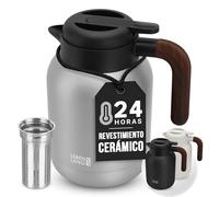 LEBENLANG Termo para cafe 1,5 l Gris - Revestimiento cerámico & sin BPA I Mantiene el calor durante 24 horas & in olador de té I Termos agua caliente Thermos café acero