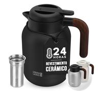 LEBENLANG Termo para cafe 1,5 l Negro - Revestimiento cerámico & sin BPA I Mantiene el calor durante 24 horas & in olador de té I Termos agua caliente Thermos café acero