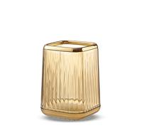 Lebenrich Organizador de brochas de maquillaje para tocador, acrílico dorado para brochas de maquillaje, recipiente de almacenamiento con diseño de rayas para encimera de baño, soporte para lápices