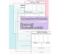 Lebensplaner 12 Monats Planer mit Wochenübersicht: A4 Ziele, To-do-Listen & Reflexion | Schlichter Jahresplaner für Achtsamkeit, Organisation & Erfolg