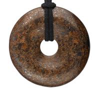Lebensquelle Plus Colgante de piedra preciosa tipo donut Ø 40 mm con cordón de algodón y tarjeta de piedras | Collar de piedra natural | Collar de piedras curativas auténticas con cordón (Bronzita)