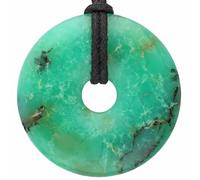 Lebensquelle Plus Colgante de piedra preciosa tipo donut Ø 40 mm con cordón de algodón y tarjeta de piedras | Collar de piedra natural | Collar de piedras curativas auténticas con cordón (Crisoprasa)