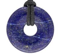 Lebensquelle Plus Colgante donut de piedra natural Ø 30 mm con cordón de algodón | Collar de piedra preciosa (Lapislázuli)