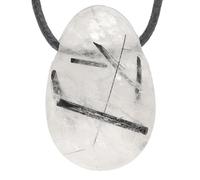 Lebensquelle Plus Colgante en forma de gota con cordón de algodón + tarjeta de piedras | Set de colgantes de piedra natural | Colgante de gema perforada (Cuarzo con turmalina)