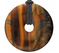 Lebensquelle Plus Donut de ojo de halcón | Ø 40 mm colgante de piedras preciosas + cinta de algodón | colgante de piedras preciosas | Cadena de piedra curativa auténtica incluye cinta, Piedra