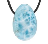 Lebensquelle Plus Larimar - Colgante de piedra rodada perforada con cinta de algodón - Colgante de piedra preciosa, piedra semipreciosa, Larimar, Piedra semipreciosa, Larimar