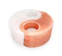 Lebensquelle Plus Portavelas de cristal de sal Yin Yang | naranja y blanco | sal del Himalaya | Luz de ambiente | Dimensiones: Ø 13 cm Altura 5 cm aprox. 1300 g