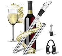 LEBEXY Varilla de enfriamiento de vino de acero inoxidable con boquilla y aireador decantador,regalo para los amantes del vino, barra de enfriamiento de botellas, juego de 2 unidades