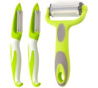 LEBKFT Juego de pelador giratorio 3 en 1 para patatas y verduras, cuchillas afiladas de acero inoxidable antideslizante, mango ergonómico, perfecto para frutas, zanahorias y más (paquete de 3)