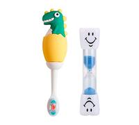 LEBOCADO Cepillo de dientes para bebé de 0 a 7 años, cepillo de dientes con cerdas extra suaves, 100% gel de sílice de calidad alimentaria, con reloj de arena temporizador y caja de almacenamiento (amarillo)