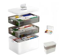 LEBOKJ Caja de medicamentos de 3 niveles con asa de transporte, color blanco, con compartimentos extraíbles, ideal para el hogar, viajes y oficina, caja grande de primeros auxilios (31 x 16,5 x 25,5
