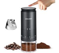 Leburry Molinillo de café portátil eléctrico inalámbrico - Recargable con rebabas de acero inoxidable para viajes y camping - Negro pequeño con 38 ajustes