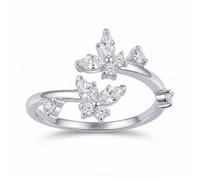 LeCalla Anillo ajustable para dedo del pie de plata de ley 925 con mariposa y circonita cúbica para mujer, anillo para dedo del pie con diseño de mariposa doble y adornos de circonita