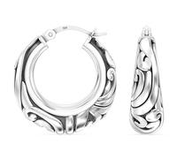 LeCalla Aretes de Aro de Plata Esterlina 925 - Aretes de Aro de Filigrana Inspirados en el Antiguo Vintage, Livianos, Estilo Bali, Gruesos, Pequeños, con Cierre de Click para Mujeres - 25 MM